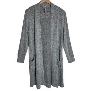 Soma Womens Large Heather Gray Soft Open Cardigan Loungewear Robe Pockets Rayon